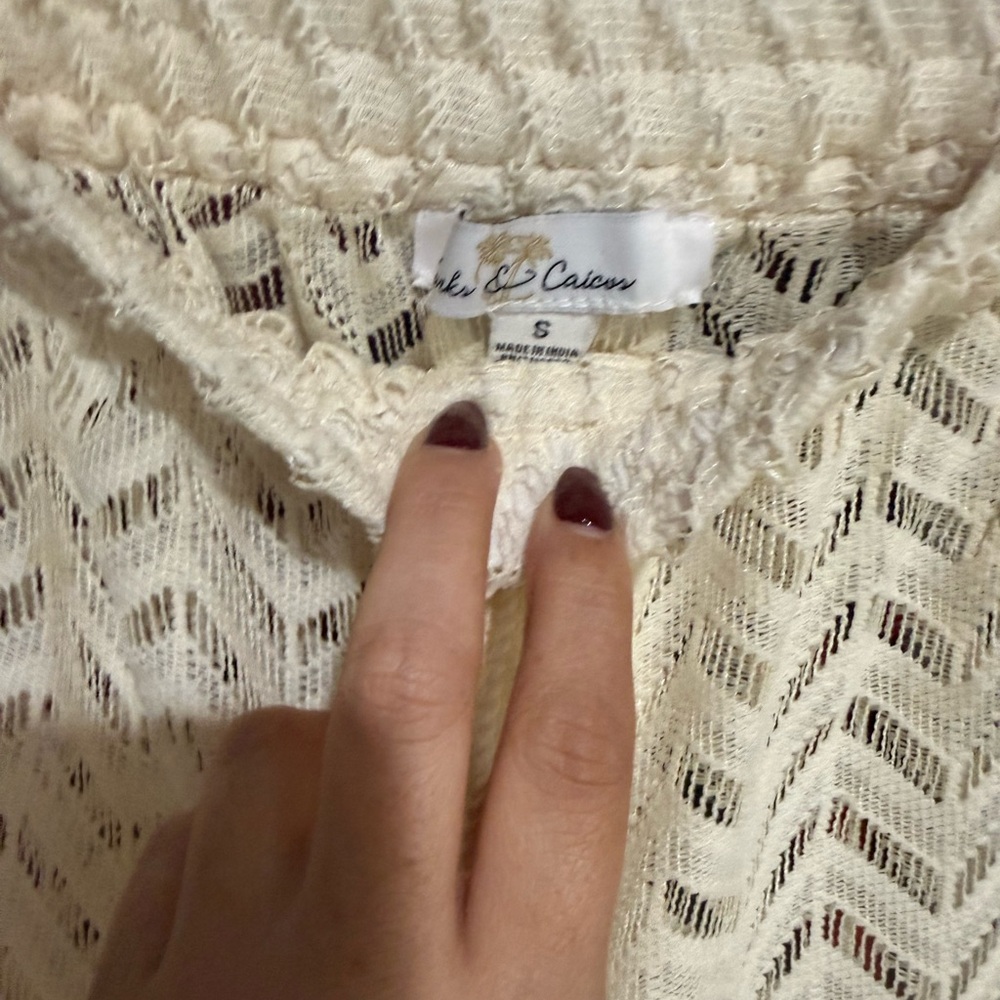 Cream Crochet Wide-Leg Knit Pants swim Cover Up - Picture 3 of 4